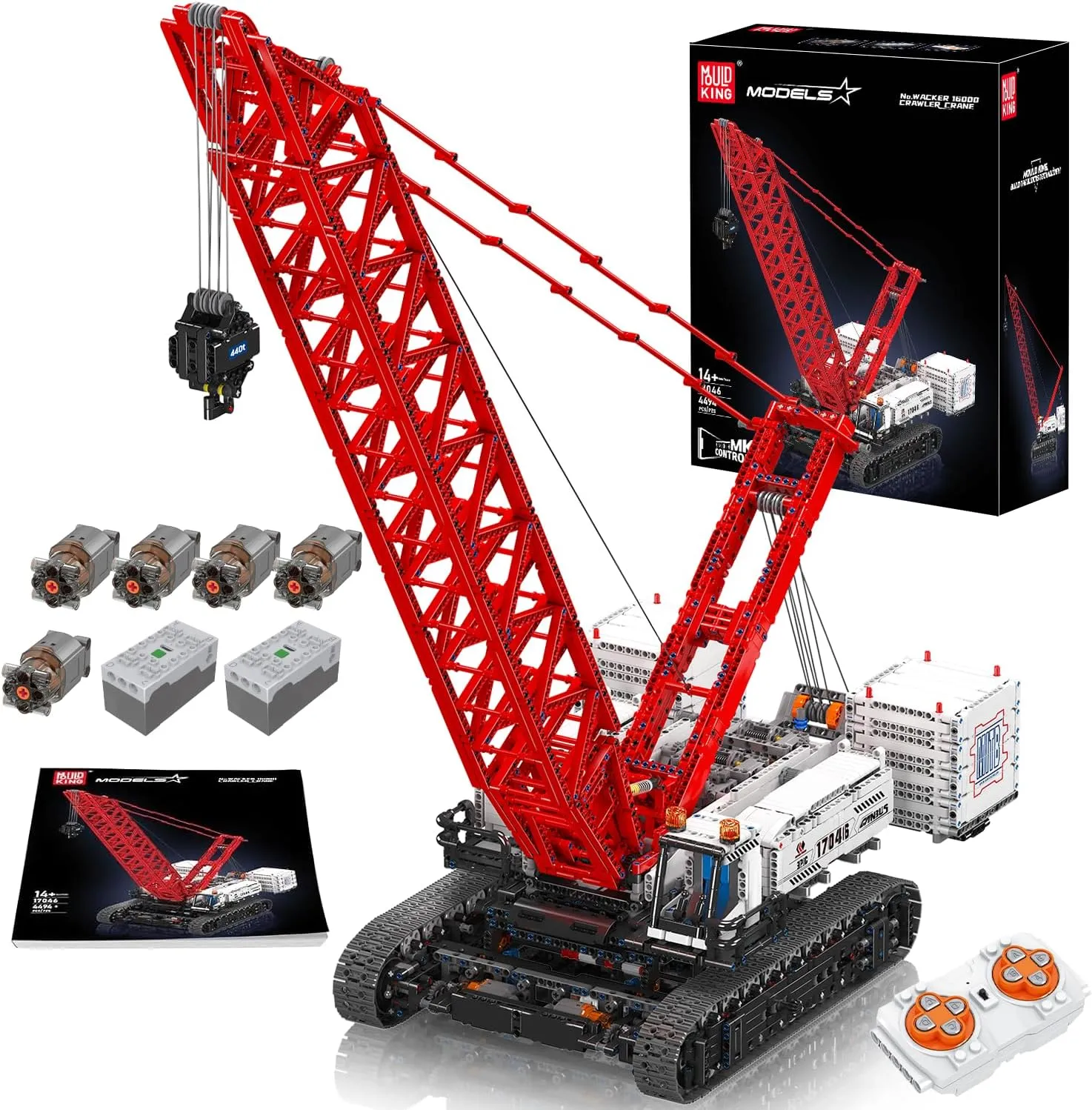 Mould King LR16000 Crawer Crane Building Blocks Sets - 4494  Pcs Heavy-Duty Crane Building Blocks Toys with Remote & APP Control, Large Engineering Vehicles Crane Toys with Motor for Kids Adults 8 
