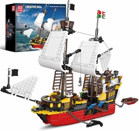 Mould King 10137 Pirates Ship Model Building Blocks Kits, MOC Redbeard's Revenge Sailboat Model Construction Set to Build, Gift for Kids Age 8 /Adults Collections Enthusiasts (928  Pieces)