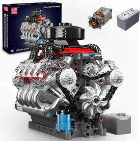 Mould King 10171 V8 Engine Building Blocks Sets - 487  PCS STEM Building Toys with Motor - Build Your Own Engine Model Building Kits - Mini V8 Engine Building Kits That Runs for Kids & Adult Age 8 