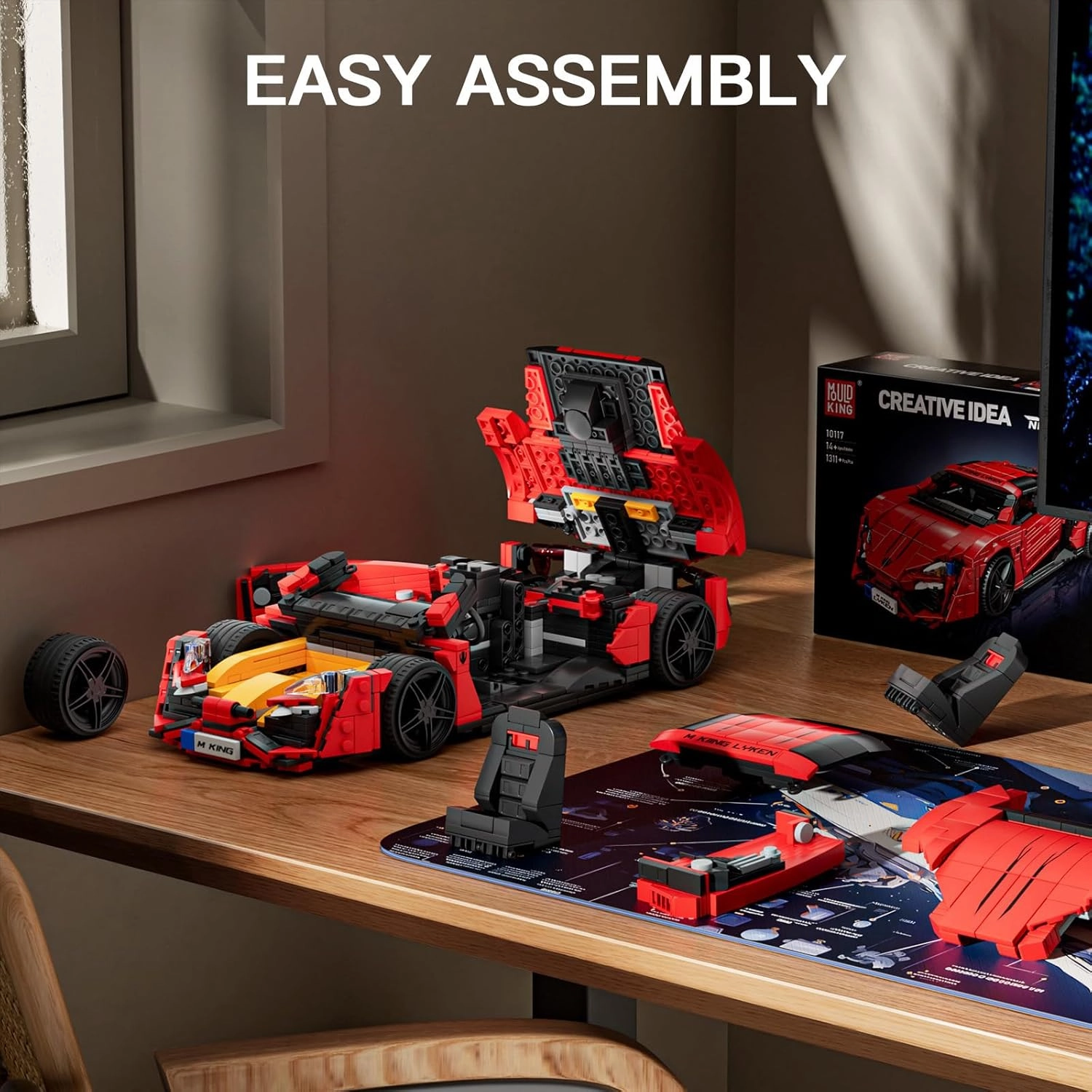 Mould King Car Building Sets, 1:12 Scale Red Sports Car Model, 10117 Collectible Toys Building Kits, Build and Display Construction Set for Adults Boys Kids Aged 14  (1311 Pieces)