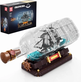 Mould King Ship in a Bottle Toy Building Sets, Black Pirate Ship in a Bottle Kit, Collectible Display Boat Model Set, STEM Project for Adults and Boys Kids Aged 8  (778 Pieces) 10070