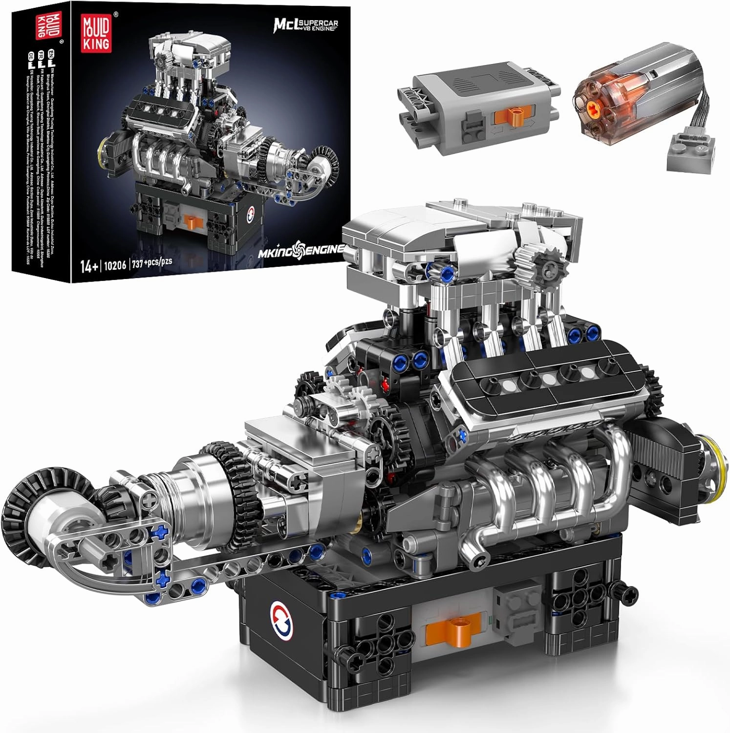 Mould King V8 Engine Building Blocks Sets, V8 Engine Model kit That Run, Build Your Own STEM Model Engine, 8-Cylinder Car Engine Building Engineering Toys for Kids/Adults Collections(737 PCS)