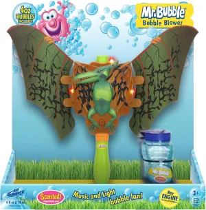 Mr. Bubble Non-Stop Fun Motorized Musical Dinosaur Bubble Blower -with 4 Ounce Premium Bubble Solution for Kids at Age 3 and up
