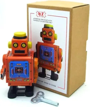 MS519 Tin Toy Space Robot Figury Nostalgic Spring & Wind-Up Walking Robots Toy for Collectors Orange Color