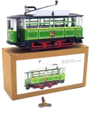 MS638 Tin Toy Vintage Green Tram Model Nostalgic Spring & Wind-Up Walking Bus Model Toy Home Decoration Ornament for Collectors Photographer