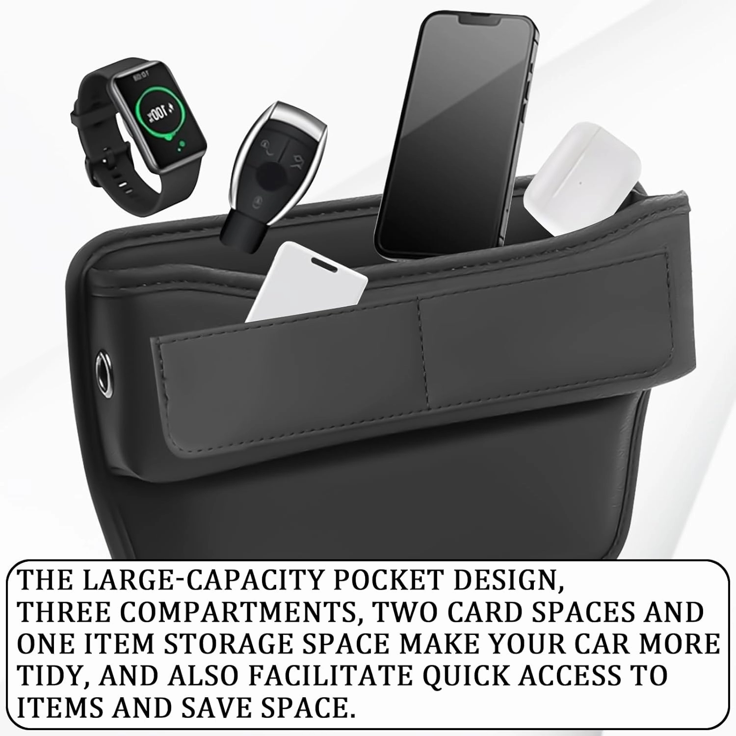 msyuusr Car Seat Gap Filler Organizer, Front Seat Leather Storage Box, Car Organizers and Storage, Car Accessories for Women Men, Car Seat Gap for storage Phones, Glasses, Keys, Cards (Black)