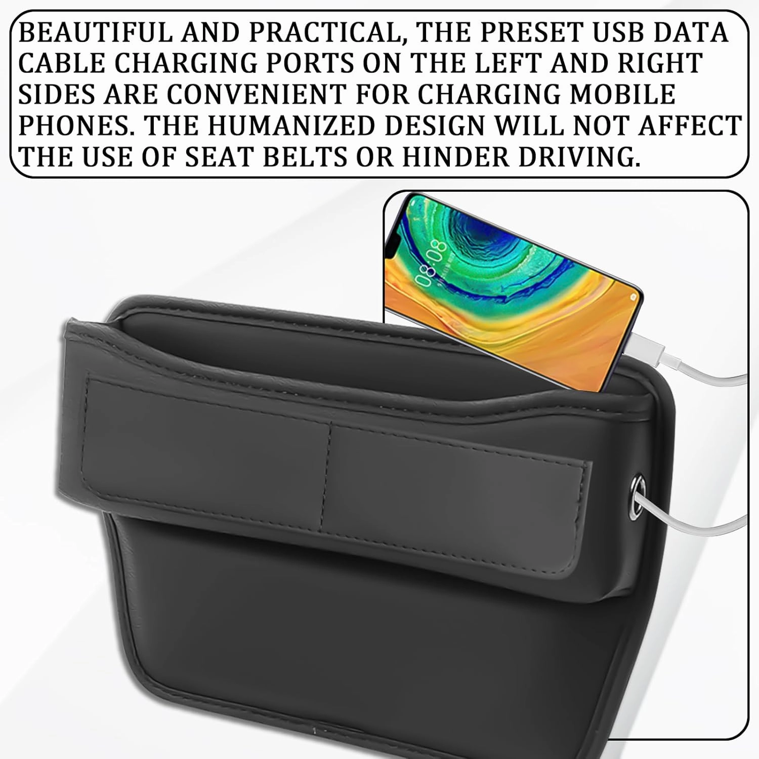msyuusr Car Seat Gap Filler Organizer, Front Seat Leather Storage Box, Car Organizers and Storage, Car Accessories for Women Men, Car Seat Gap for storage Phones, Glasses, Keys, Cards (Black)