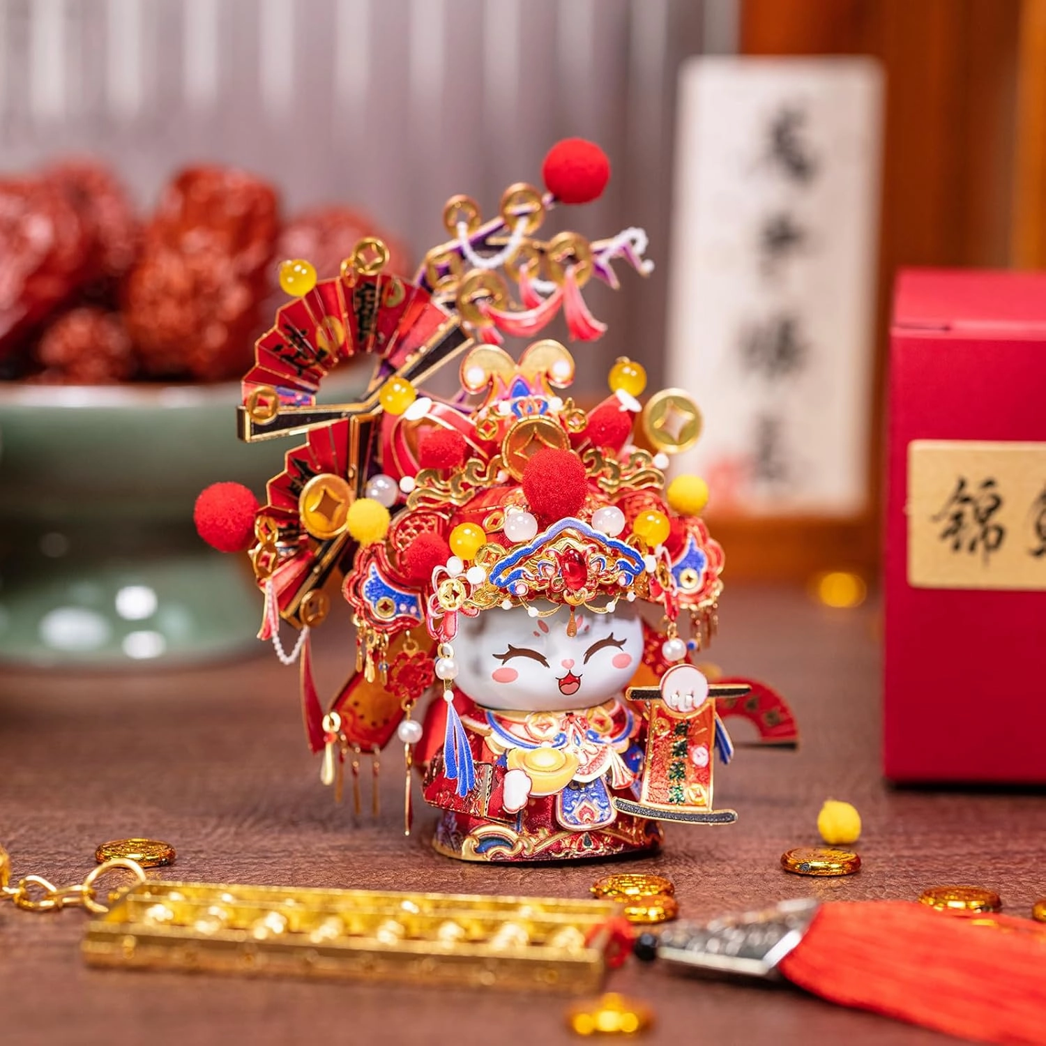 MU 3D Metal Puzzles for Adult The Cat Series-The God of Wealth Kitty, Metal Models Kits Miniature Building, Men Hobby Birthday New Year Gifts Home Desk Office Decor Collectibles