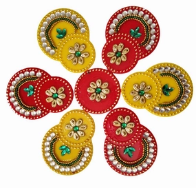 Multicolor Handcrafted Kundan Studded Acrylic Round Rangoli for Floor Decoration Diwali Decoration Items for Home Reusable Rangoli- 7 PCS