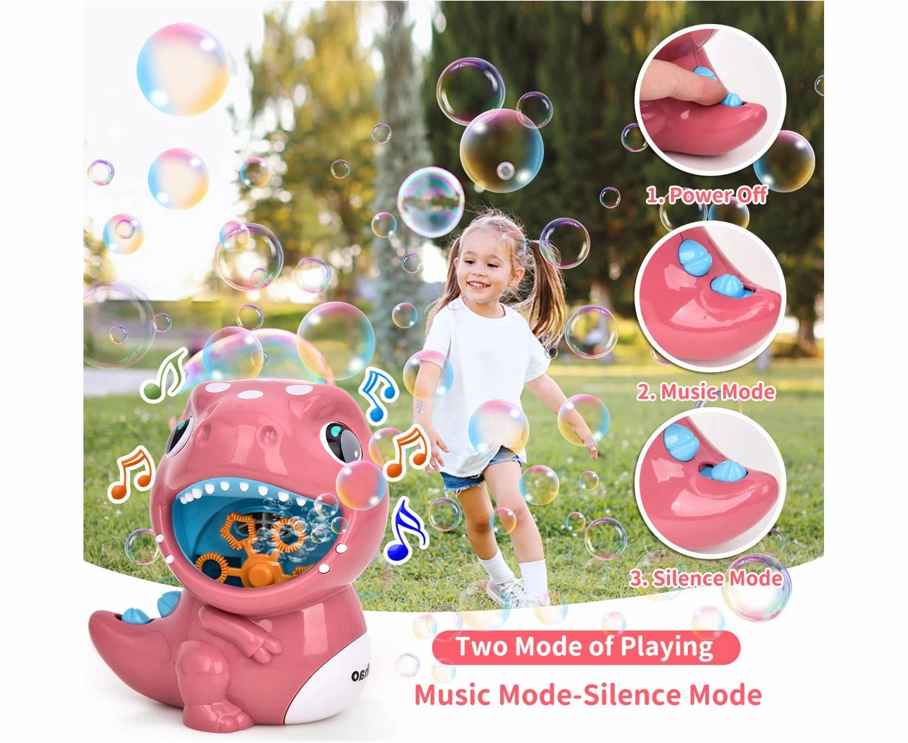 Musical Dinosaur Bubble Machine Blower Outdoor Party Summer Toys - Pink