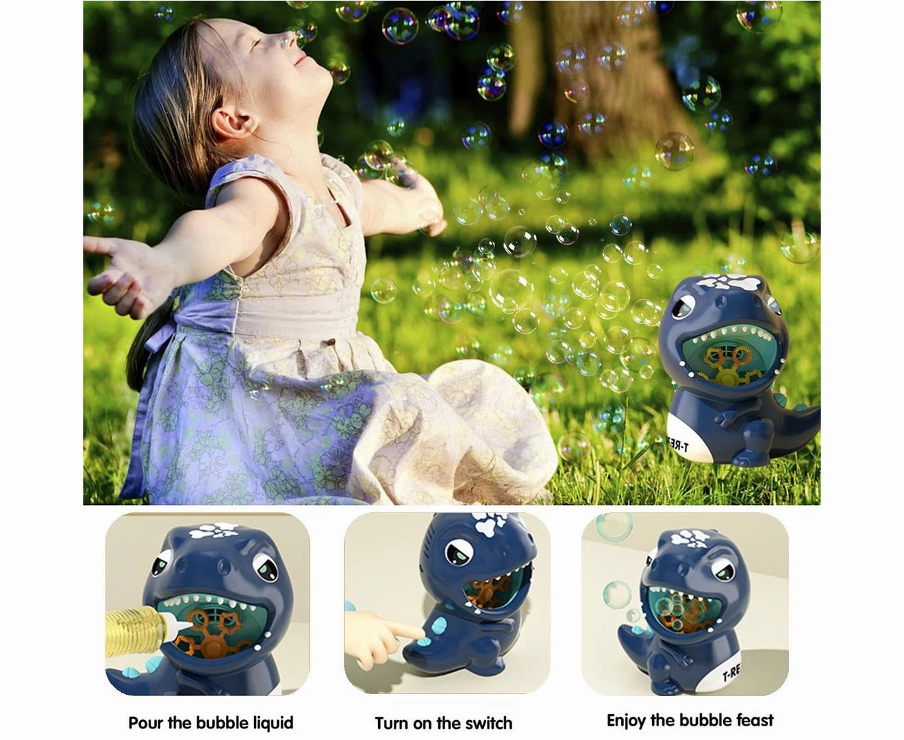 Musical Dinosaur Bubble Machine Blower Outdoor Party Summer Toys - Pink