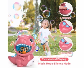 Musical Dinosaur Bubble Machine Blower Outdoor Party Summer Toys - Pink