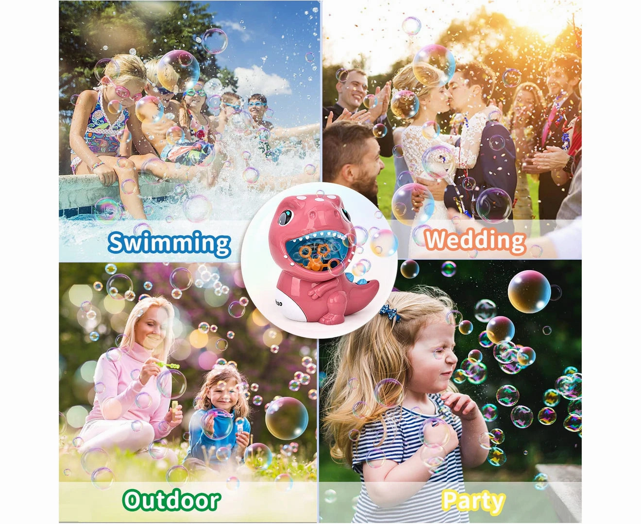 Musical Dinosaur Bubble Machine Blower Outdoor Party Summer Toys - Pink