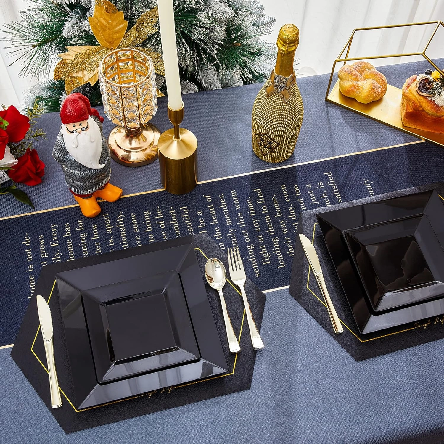 N9R 60 Pack Black Square Plastic Plates (9.5'' Dinner, 6.5'' Dessert/Salad) - Classic, Disposable, BPA Free, Reusable & Recyclable - Great for Parties & Weddings