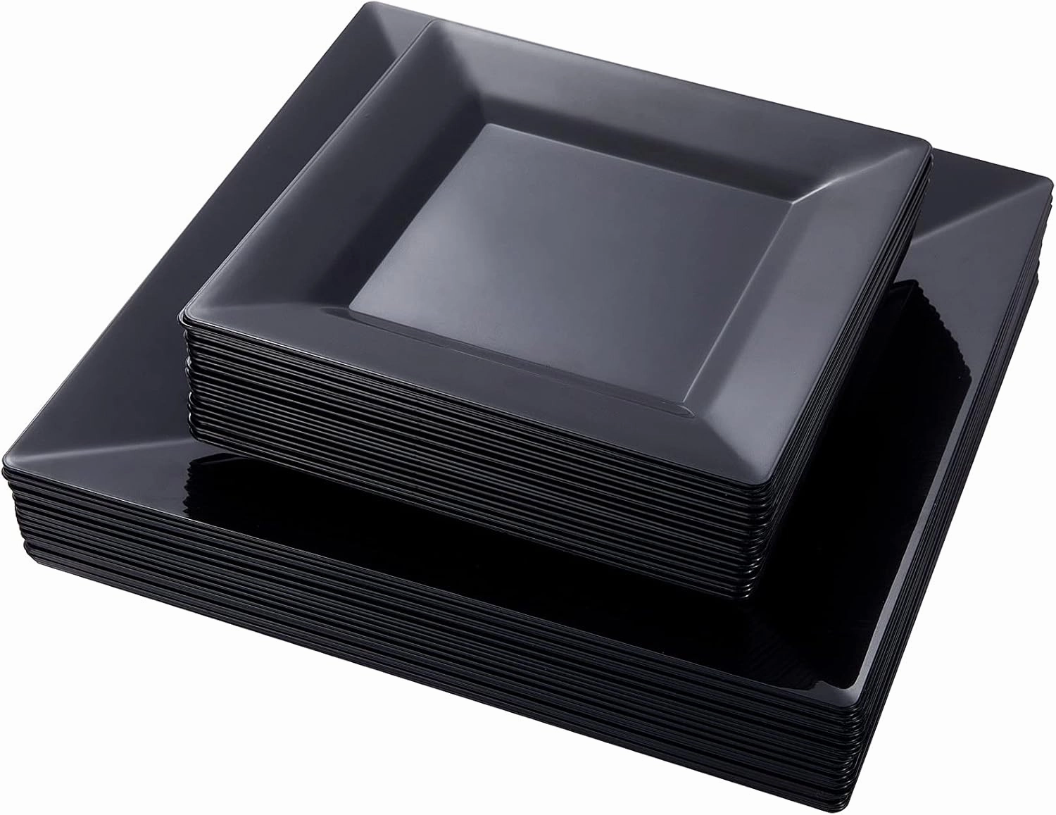 N9R 60 Pack Black Square Plastic Plates (9.5'' Dinner, 6.5'' Dessert/Salad) - Classic, Disposable, BPA Free, Reusable & Recyclable - Great for Parties & Weddings
