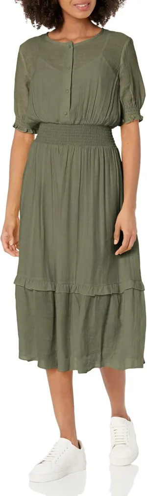 Nanette Nanette Lepore Women's Maxi Caribbean Texture Dress with Smock Waist and Button Chest