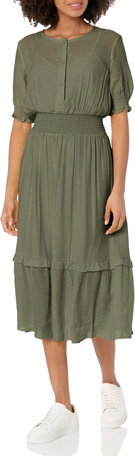 Nanette Nanette Lepore Women's Maxi Caribbean Texture Dress with Smock Waist and Button Chest