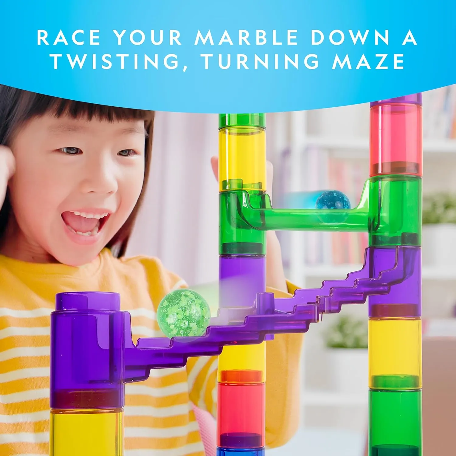 NATIONAL GEOGRAPHIC Glowing Marble Run – 250 Piece Construction Set with 50 Glow in The Dark Glass Marbles & Storage Bag, STEM Gifts for Boys and Girls, Building Project Toy (Amazon Exclusive)