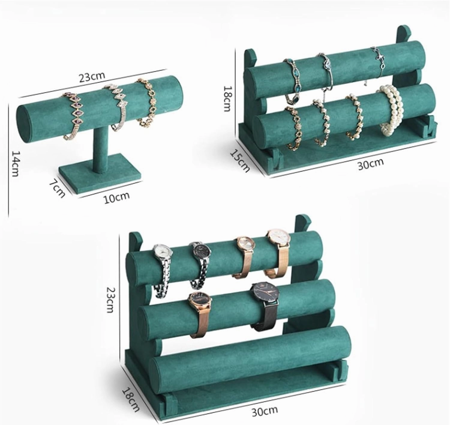 Necklace Holder Green Velvet Bracelet Display Stand 1/2/3 Tiers Detachable T-shaped Watch Stand for Jewelry Storage Box Exhibition Display Shelf(Color:D)