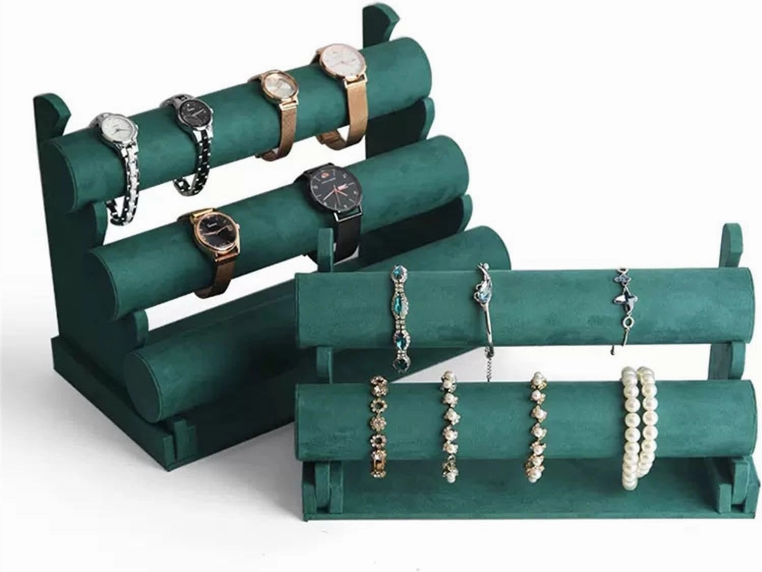 Necklace Holder Green Velvet Bracelet Display Stand 1/2/3 Tiers Detachable T-shaped Watch Stand for Jewelry Storage Box Exhibition Display Shelf(Color:D)