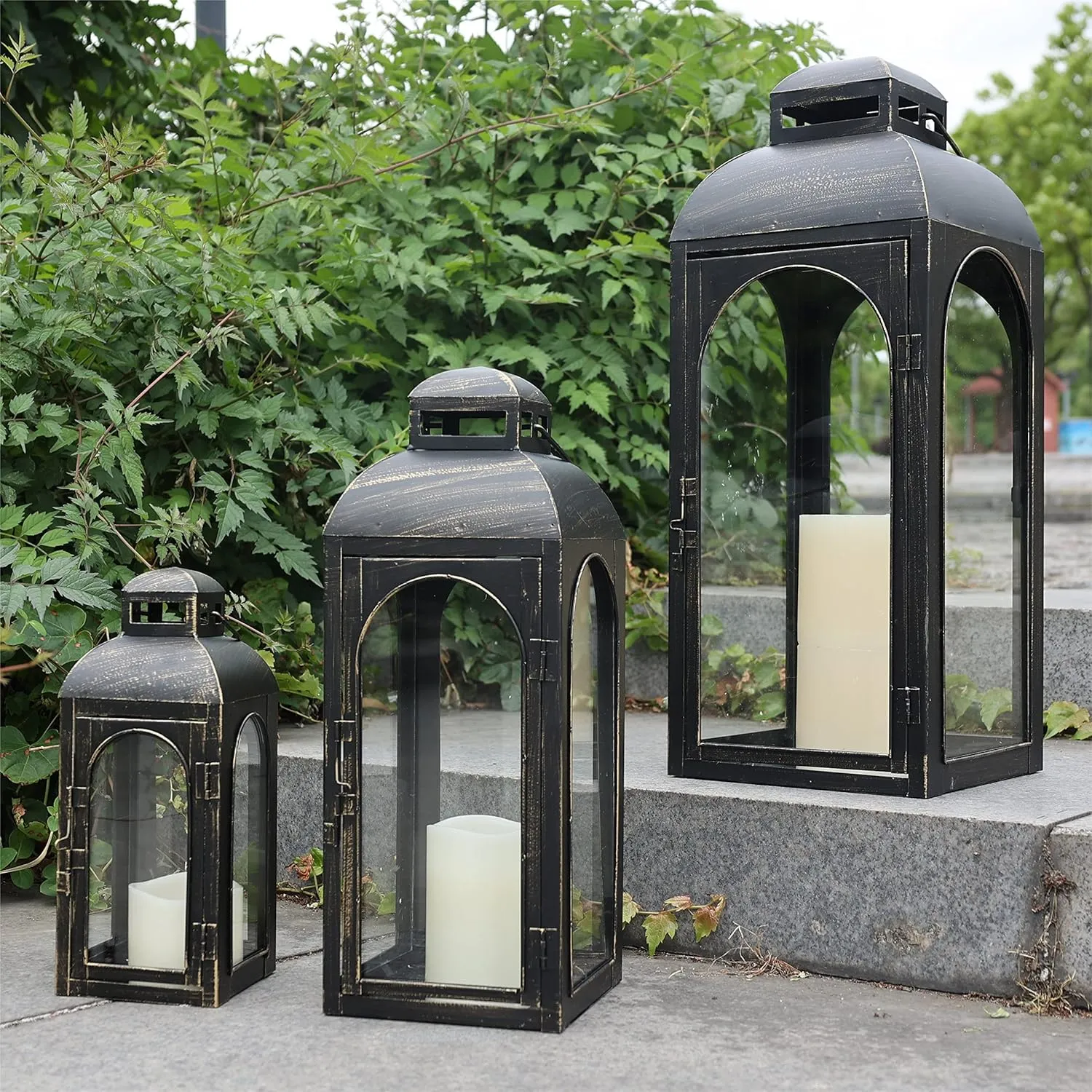 NEEDOMO Lanterns Decorative Indoor&Outdoor,Set of 3 Outdoor Lanterns for Porch, 26" Metal Frame Candle Holders with Glass, Fall, Christmas