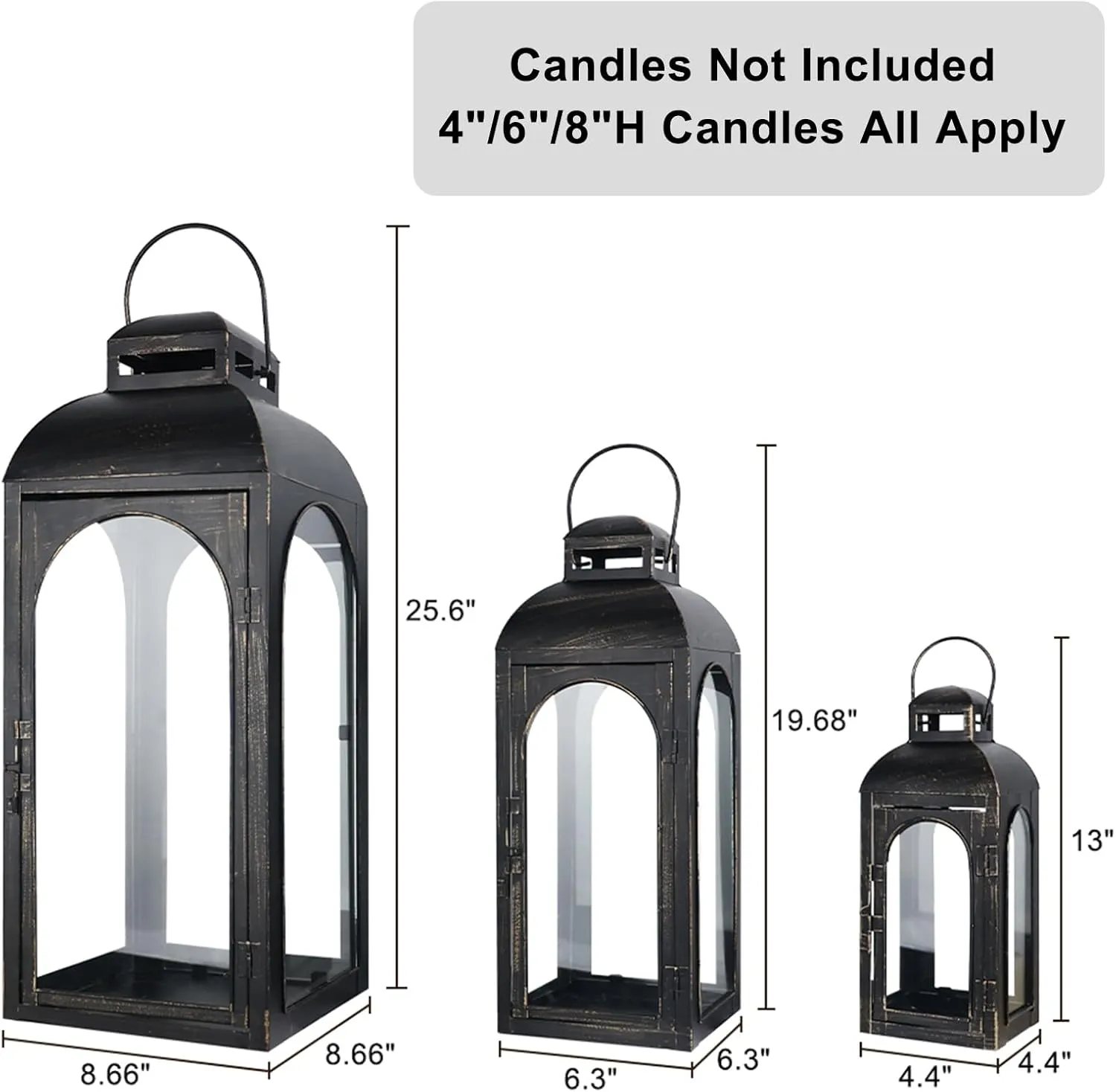 NEEDOMO Lanterns Decorative Indoor&Outdoor,Set of 3 Outdoor Lanterns for Porch, 26" Metal Frame Candle Holders with Glass, Fall, Christmas
