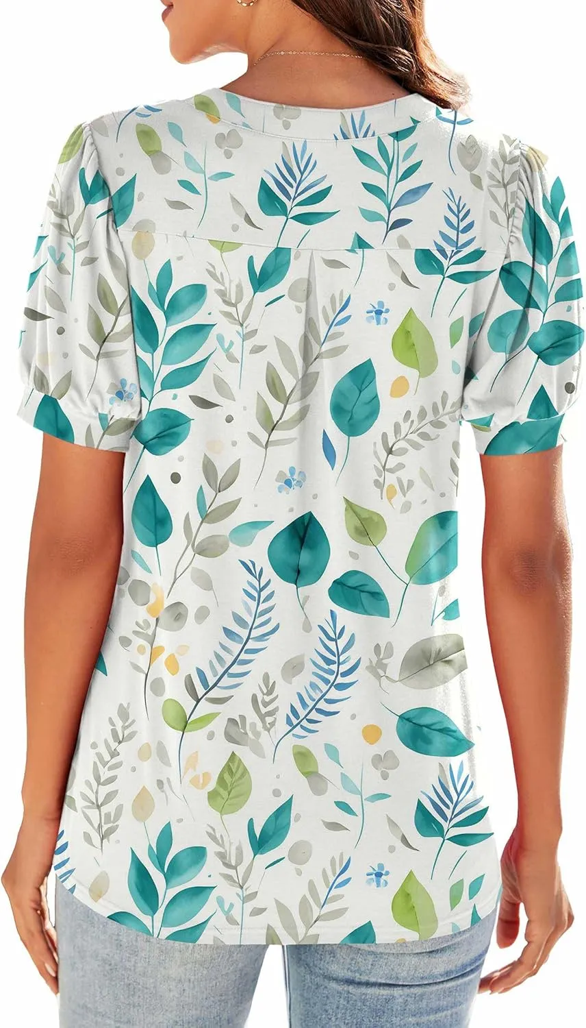 Neineiwu Women Dressy Casual V-Neck T-Shirts Loose Puff Short-Sleeve Tops Tunic Blouse