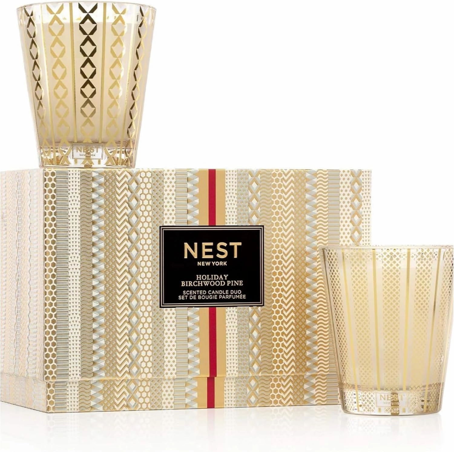NEST New York Scented Classic Candle Set - Includes Holiday (8.1 oz)   Birchwood Pine (8.1 oz) - Up to 60-Hour Burn Time - Reusable Glass Vessel
