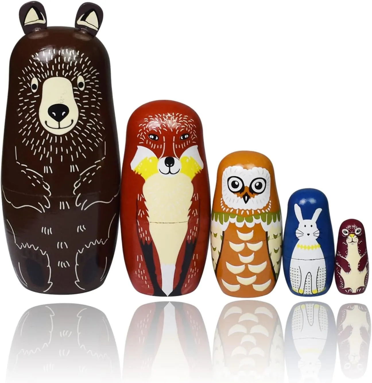 Nesting Dolls Russian Matryoshka Dolls for Kids Wood Stacking Nested Set 5 Pieces Handmade Toys for Children Christmas Birthday Decoration Halloween Wishing Gift