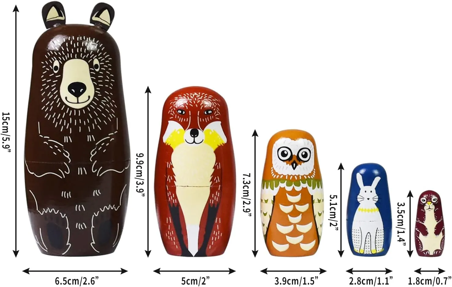 Nesting Dolls Russian Matryoshka Dolls for Kids Wood Stacking Nested Set 5 Pieces Handmade Toys for Children Christmas Birthday Decoration Halloween Wishing Gift