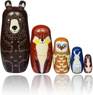 Nesting Dolls Russian Matryoshka Dolls for Kids Wood Stacking Nested Set 5 Pieces Handmade Toys for Children Christmas Birthday Decoration Halloween Wishing Gift
