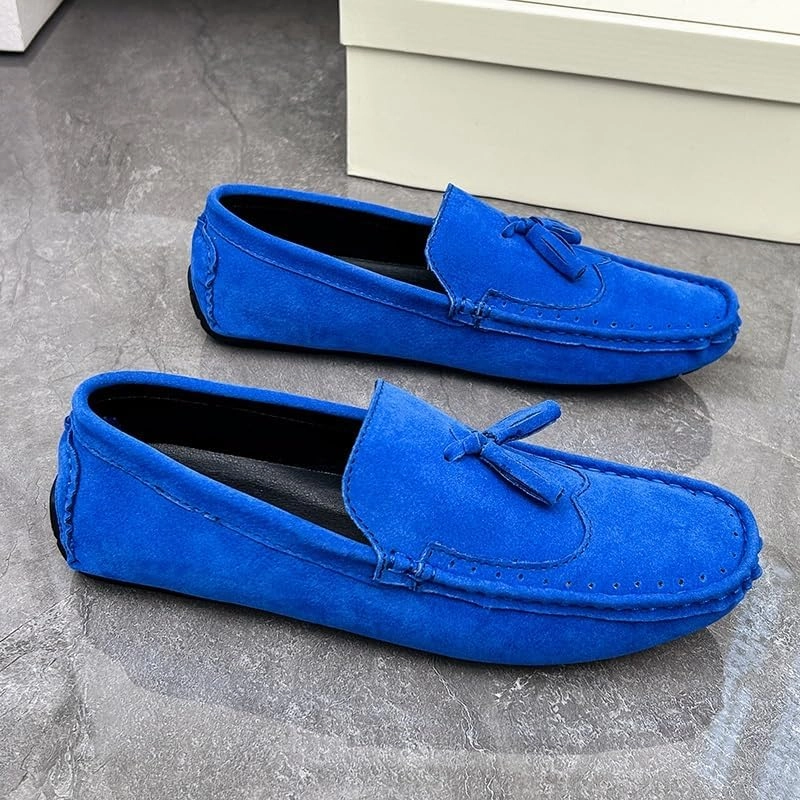 New Men's Loafers Shoes Square Toe Wingtips Suede Vegan Leather with Tassel Resistant Lightweight Flat Heel Classic Slip On