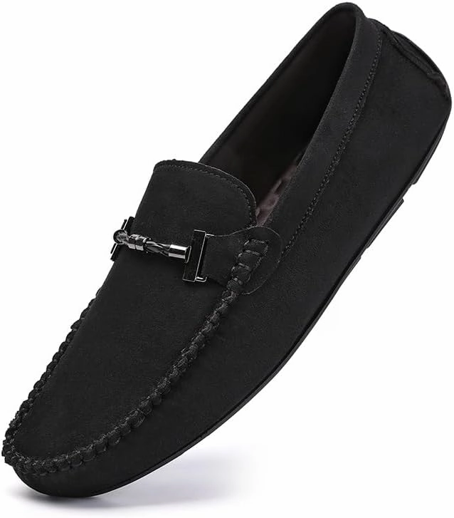 New Mens Loafers Shoe Suede Vamp Round Toe Driving Shoes Lightweight Comfortable Flat Heel Classic Slip-on