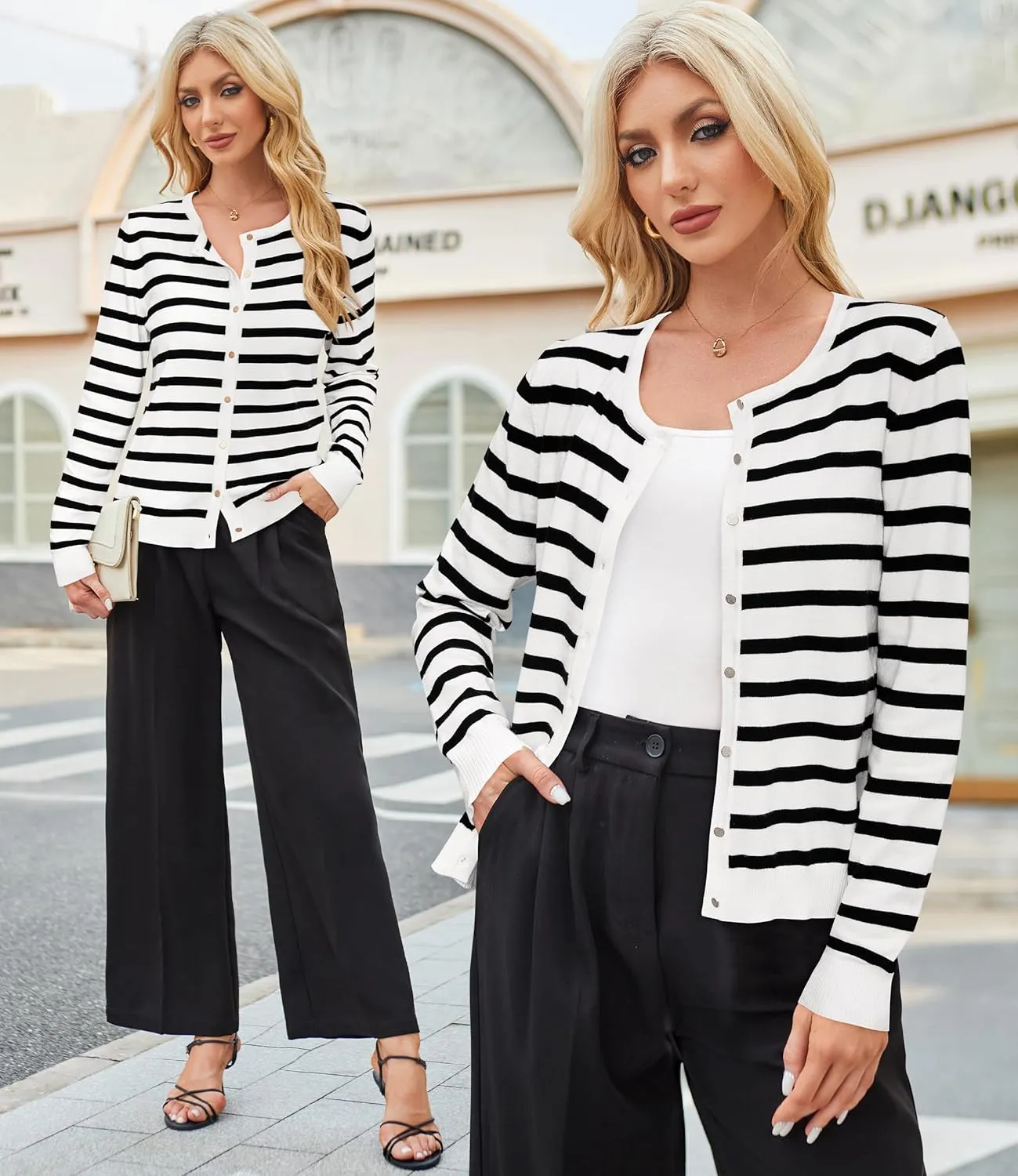 Newshows Women's Lightweight Button Down Cardigan Long Sleeve Casual Crew Neck Soft Knit Cardigans Sweater Tops