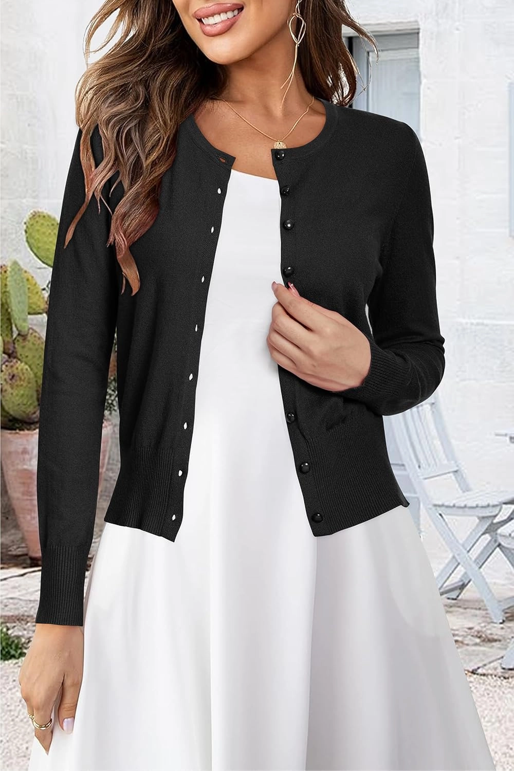 Newshows Women's Lightweight Button Down Cardigan Long Sleeve Casual Crew Neck Soft Knit Cardigans Sweater Tops