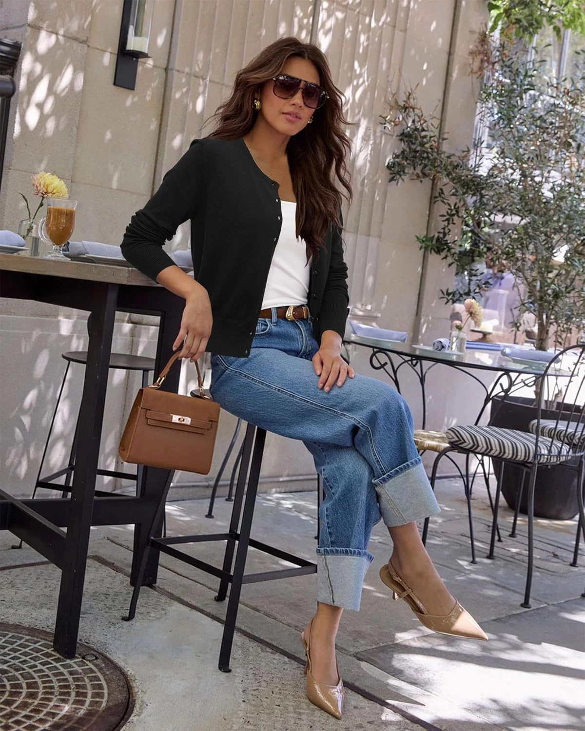 Newshows Women's Lightweight Button Down Cardigan Long Sleeve Casual Crew Neck Soft Knit Cardigans Sweater Tops