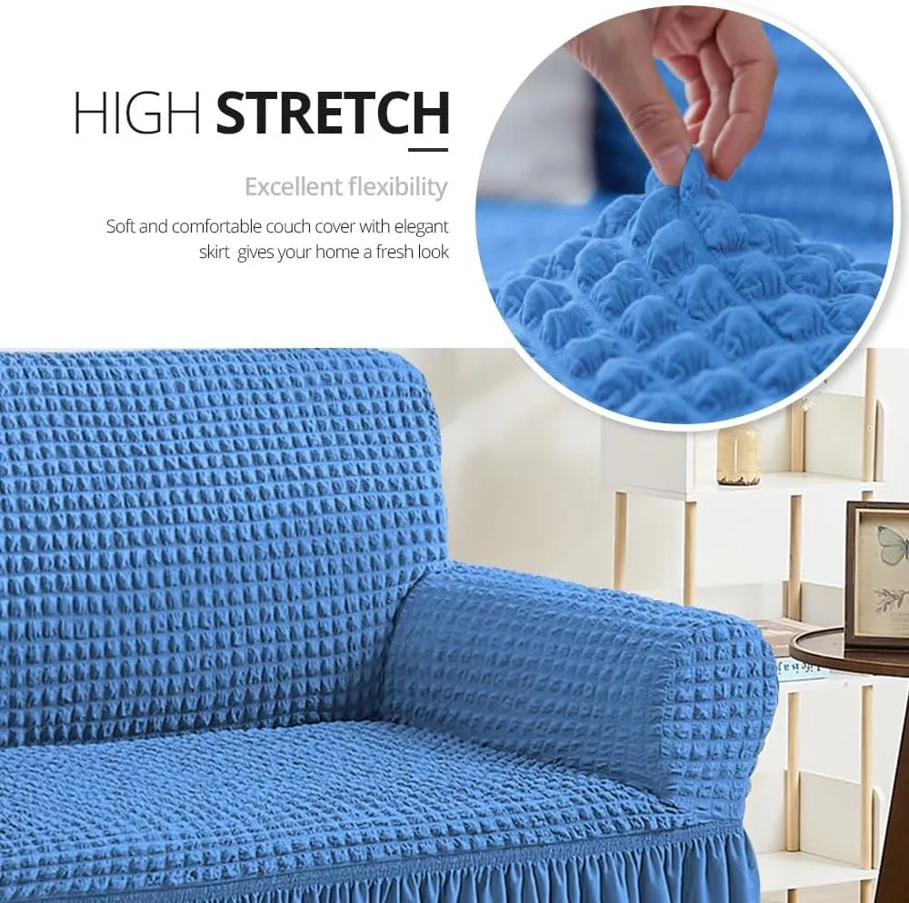 NICEEC Sofa Slipcover Blue Sofa Cover 1 Piece Easy Fitted Sofa Couch Covers Universal High Stretch Durable Furniture Protector with Skirt Country Style (3 Seater Classic Blue)