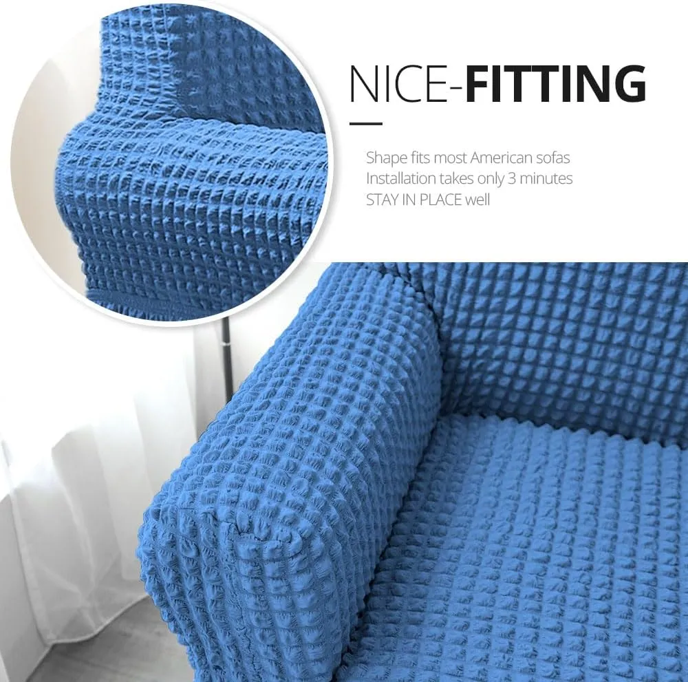 NICEEC Sofa Slipcover Blue Sofa Cover 1 Piece Easy Fitted Sofa Couch Covers Universal High Stretch Durable Furniture Protector with Skirt Country Style (3 Seater Classic Blue)