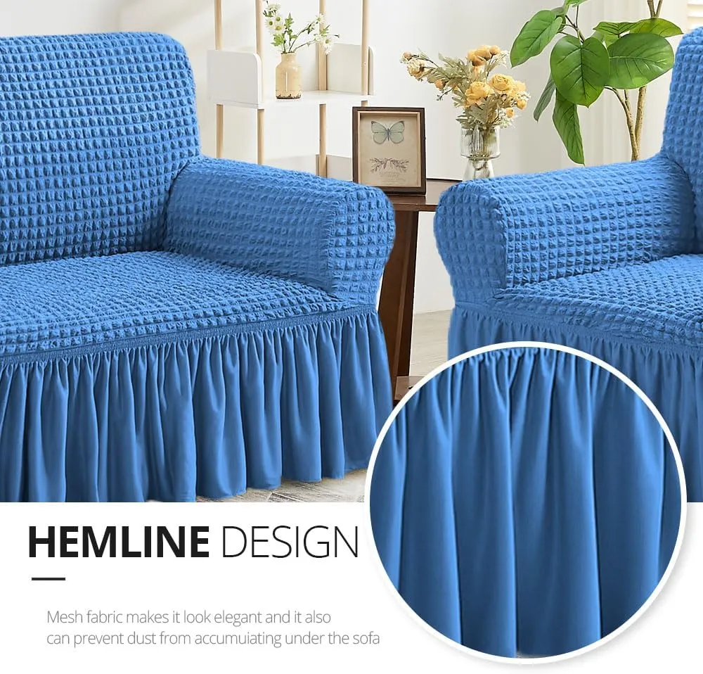 NICEEC Sofa Slipcover Blue Sofa Cover 1 Piece Easy Fitted Sofa Couch Covers Universal High Stretch Durable Furniture Protector with Skirt Country Style (3 Seater Classic Blue)