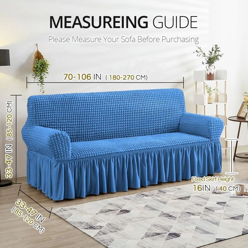 NICEEC Sofa Slipcover Blue Sofa Cover 1 Piece Easy Fitted Sofa Couch Covers Universal High Stretch Durable Furniture Protector with Skirt Country Style (3 Seater Classic Blue)