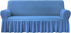 NICEEC Sofa Slipcover Blue Sofa Cover 1 Piece Easy Fitted Sofa Couch Covers Universal High Stretch Durable Furniture Protector with Skirt Country Style (3 Seater Classic Blue)