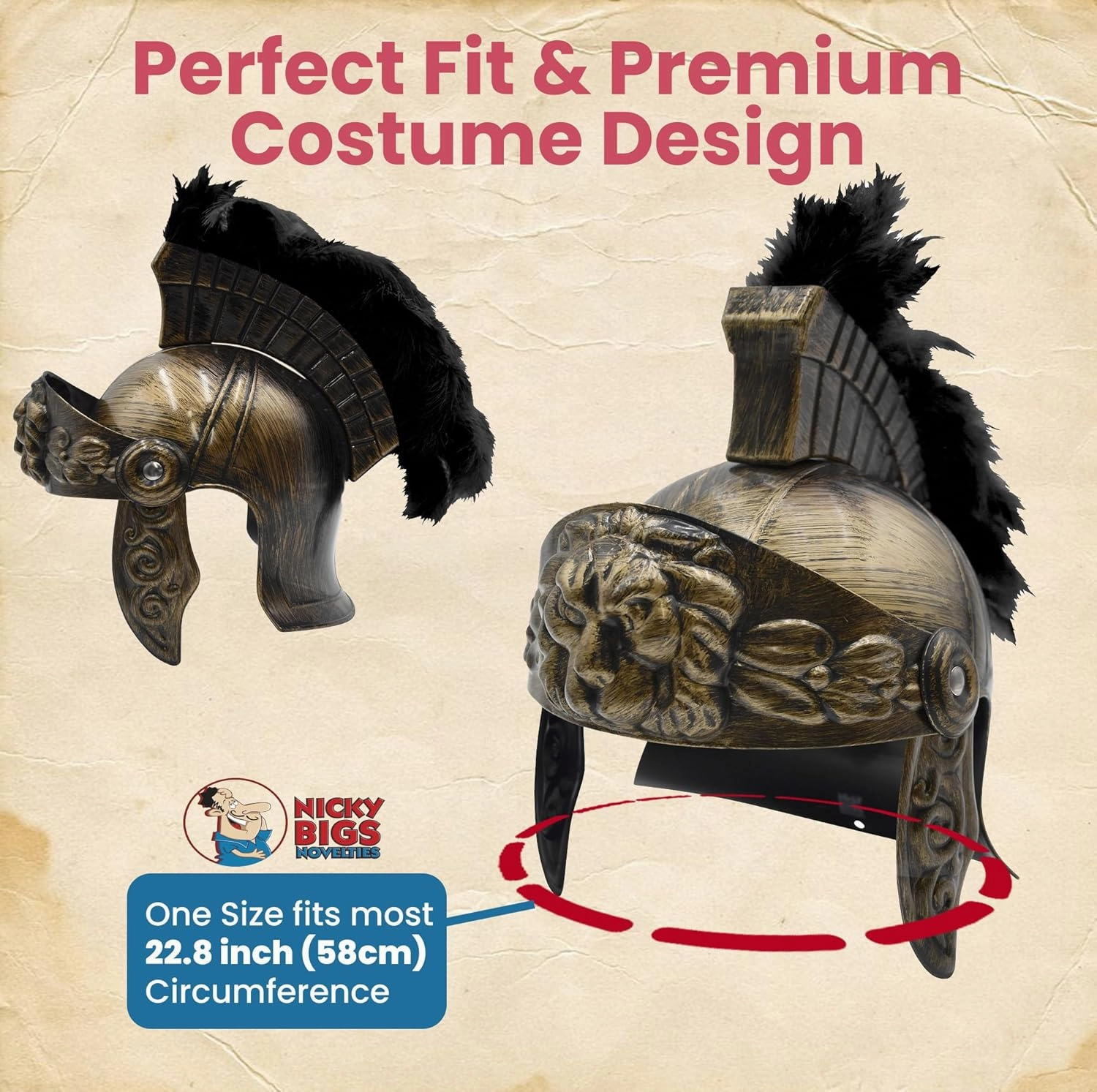 Nicky Bigs Novelties Adult Roman Helmet With Red Fake Feather Plume Greek Gladiator Costume Helmets Trojan Legion Helmet
