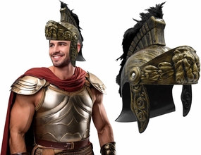 Nicky Bigs Novelties Adult Roman Helmet With Red Fake Feather Plume Greek Gladiator Costume Helmets Trojan Legion Helmet
