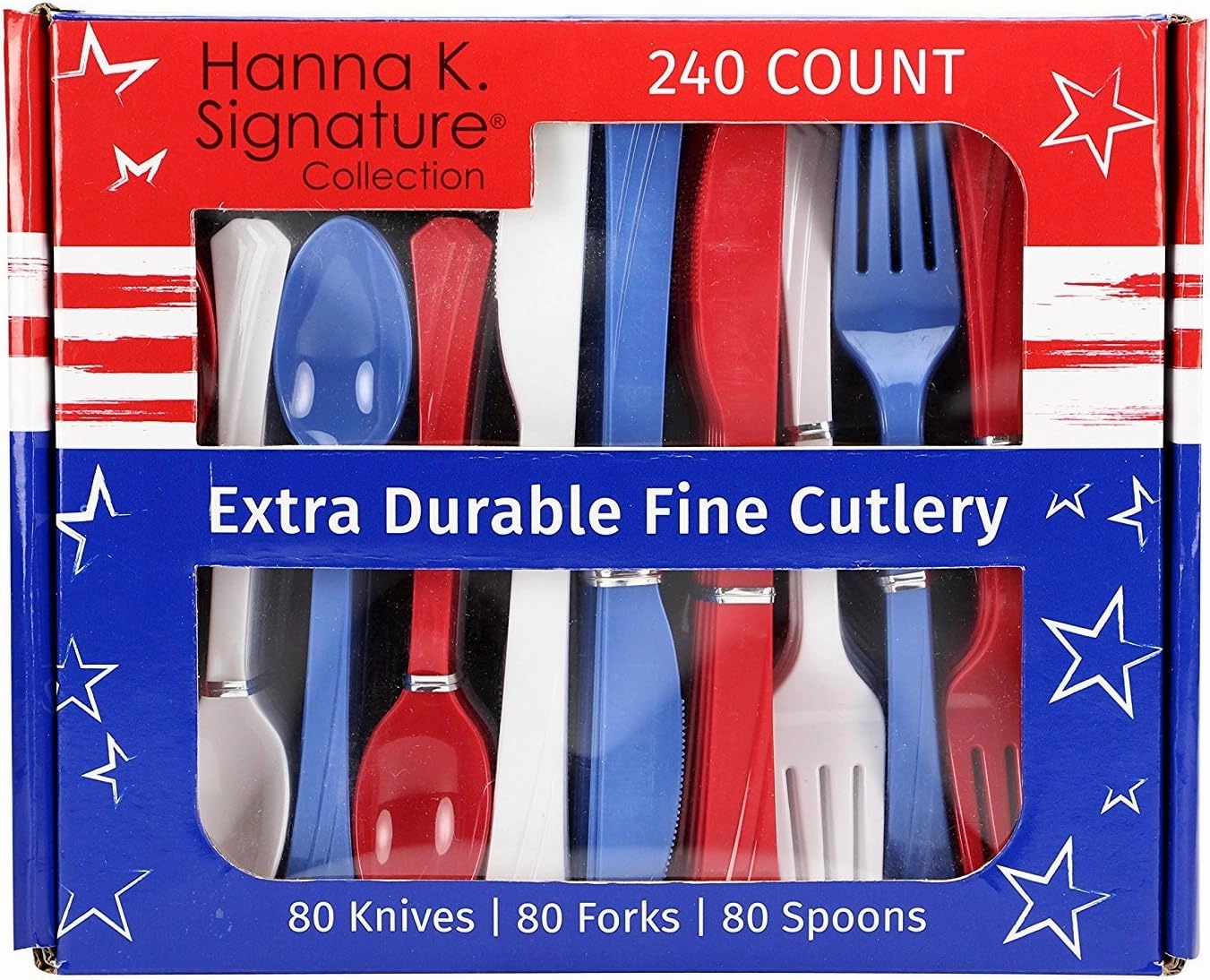 Nicole Home Collection Plastic Combo Cutlery Set, Full Size, Red/White/Blue