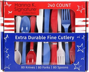 Nicole Home Collection Plastic Combo Cutlery Set, Full Size, Red/White/Blue