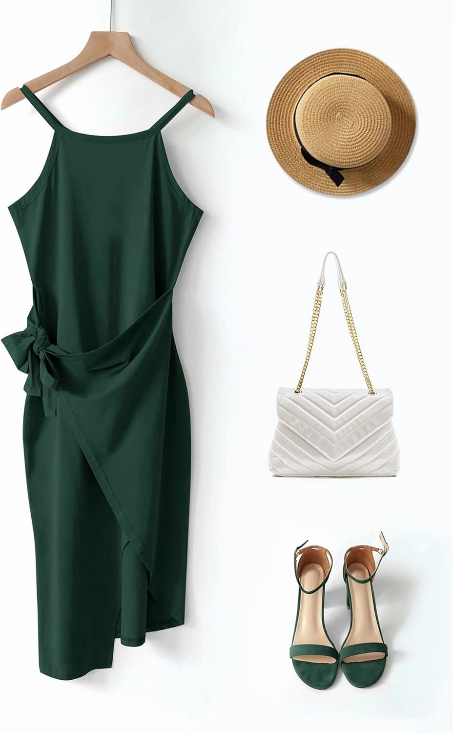 NOLLSOM Women Casual Sleeveless Striped Tank Midi Dresses Halter Neck Ruched Bodycon Dresses Tie Waist T Shirt Summer Dress