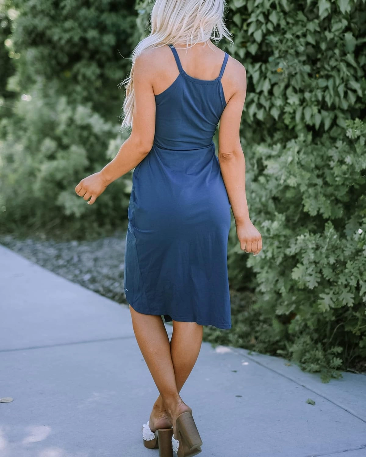NOLLSOM Women Casual Sleeveless Striped Tank Midi Dresses Halter Neck Ruched Bodycon Dresses Tie Waist T Shirt Summer Dress