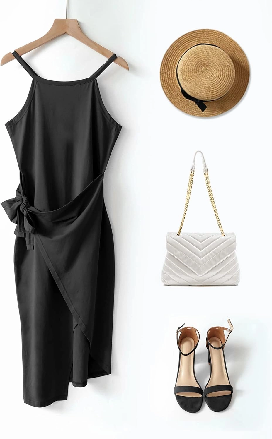 NOLLSOM Women Casual Sleeveless Striped Tank Midi Dresses Halter Neck Ruched Bodycon Dresses Tie Waist T Shirt Summer Dress