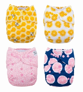 Nora's Nursery Cloth Pocket Diapers 4 Pack with 4 Inserts - Waterproof Cover, Washable, Reusable & One Size Adjustable Pocket Diapers for Newborns and Toddlers - The Bee's Knees