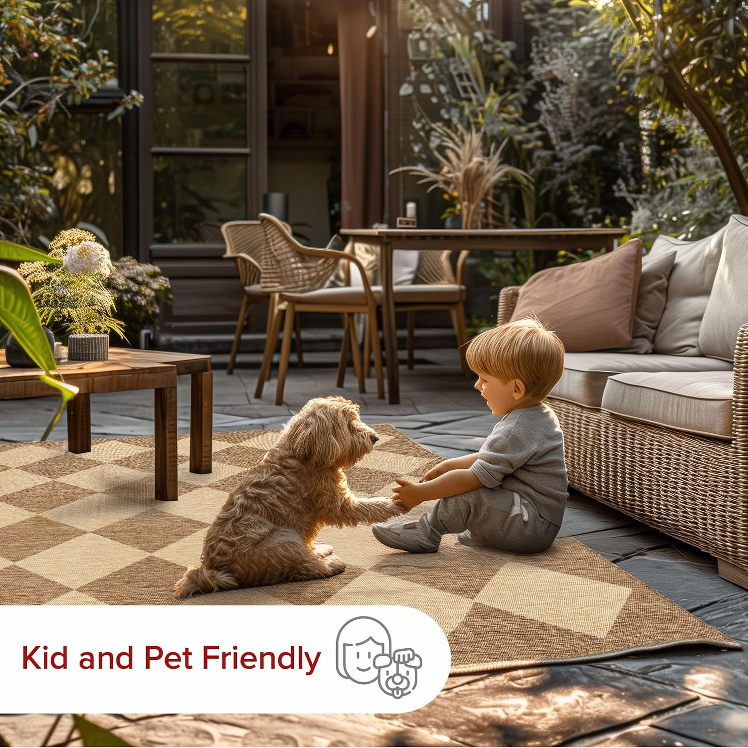 nuLOOM 2' x 8' Outdoor Performance Area Rug, Stain Resistant, Weather Resistant, High Traffic, Patio, Balcony, Outside, Sabina Brown